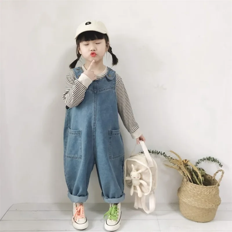 Unisex Child Jean Pants Baby Boy Solid Denim Overalls Infant Jumpsuit Children\'s Clothing Kids Overalls Autumn Girls Outfits