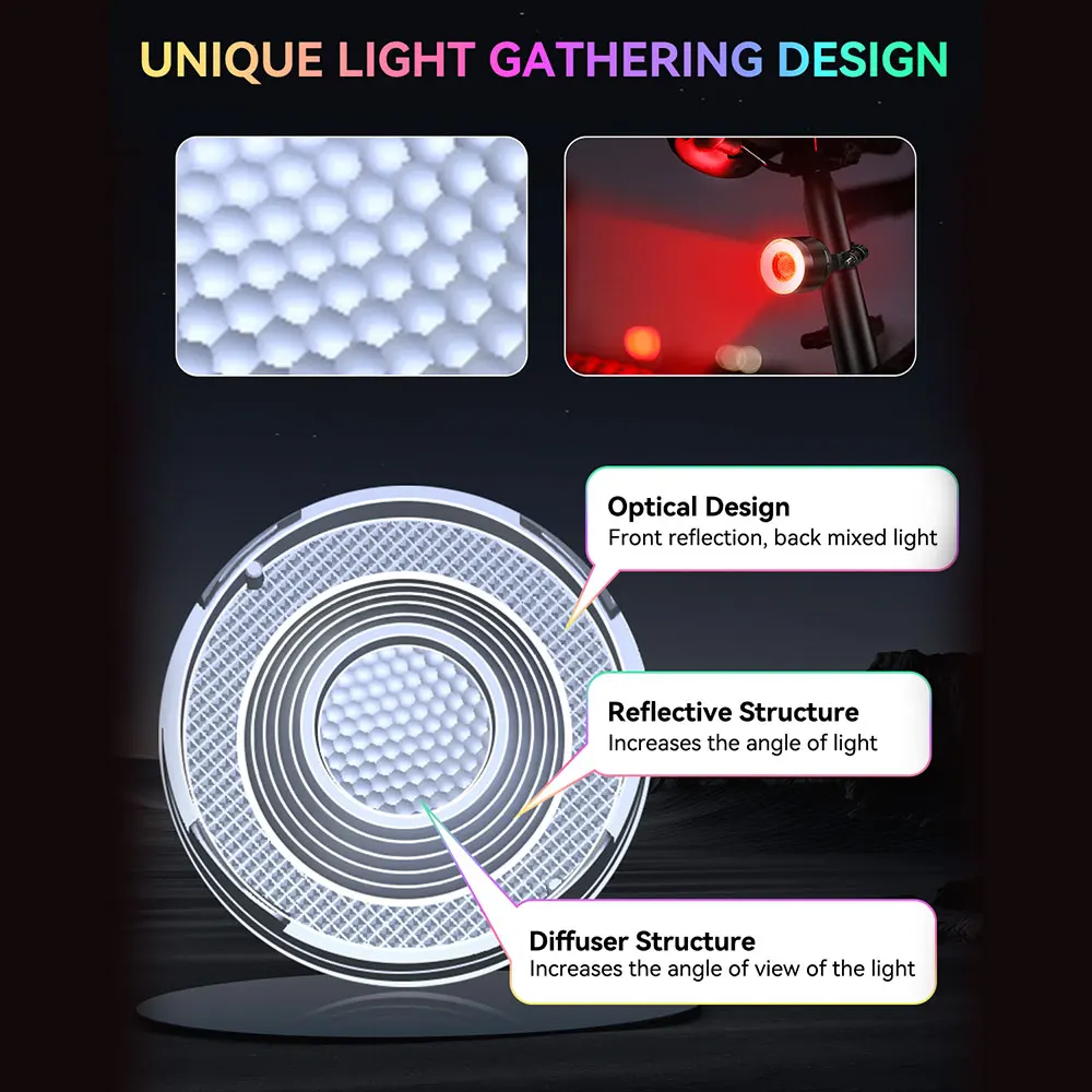 Awapow Bicycle Night Riding Colorful Tail Light Road Bike Brake Sensor Light Mountain Bike Warning Light Bicycle Accessories