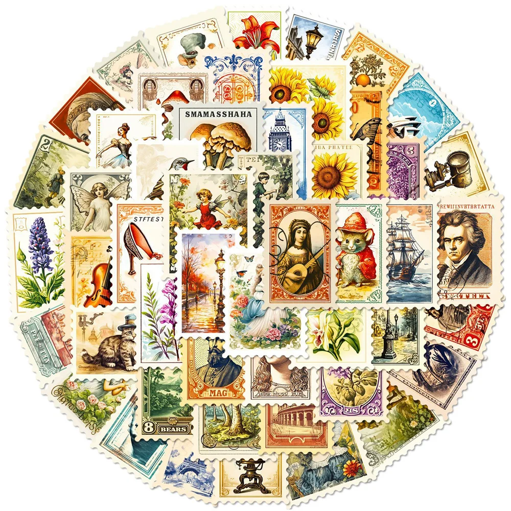 

10/20/50 PCS / Pack Medieval Stamp Stickers Vintage Postal Stickers for Journal Scrapbook DIY Decoration Stationery Supplies