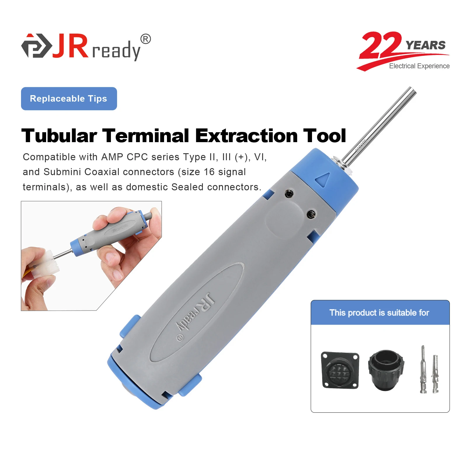 Herramienta de Extracción de Pines JRready JRconDRK-T292328 para Conectores AMP CPC Serie Tipo Ⅱ, Ⅲ(+), Ⅵ y Submini Coaxia 16 #   terminal de señal