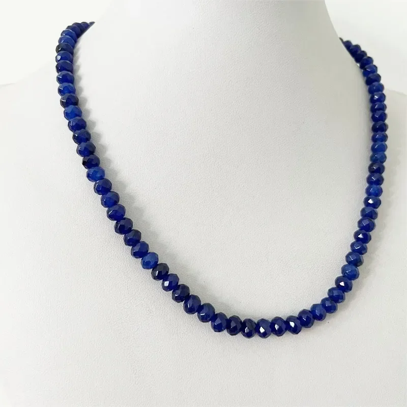 4*6MM Faceted Sapphire Natural Stone Necklace Brazil Blue Bead Women Luxury Gemstone Preciosas Jade Yoga Jewelry Female