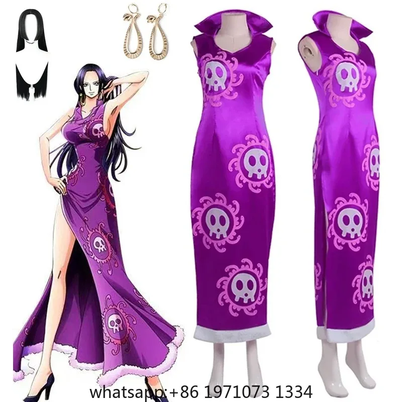 Boa Hancock Cosplay Costume Anime Kimono Purple Dress Cheongsam Cloak Women Halloween Fancy Dress Cheongsam Uniform Suits