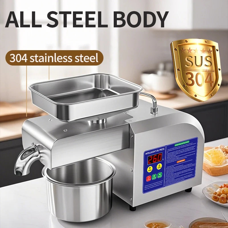 آلة ضغط الزيت الأوتوماتيكية المصنوعة من الفولاذ المقاوم للصدأ لتوفير الطاقة منخفضة الضوضاء والزيتون والفول السوداني ودرجة حرارة ثابتة