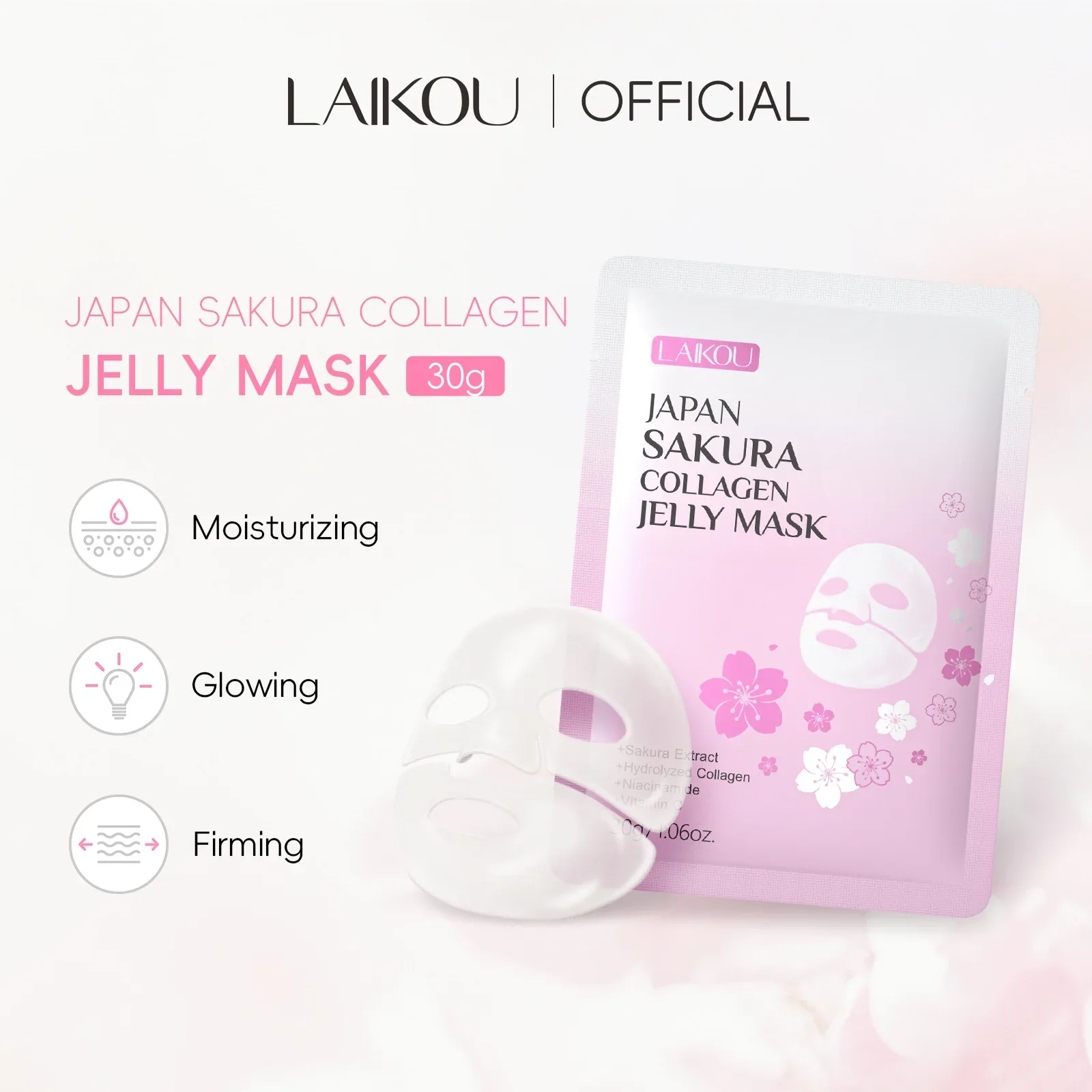 Japan Sakura Collagen Jelly Mask 30g Hydrate Moisturize Smooth Fine Lines Tighten Skin Clear Gel Facial Treatment