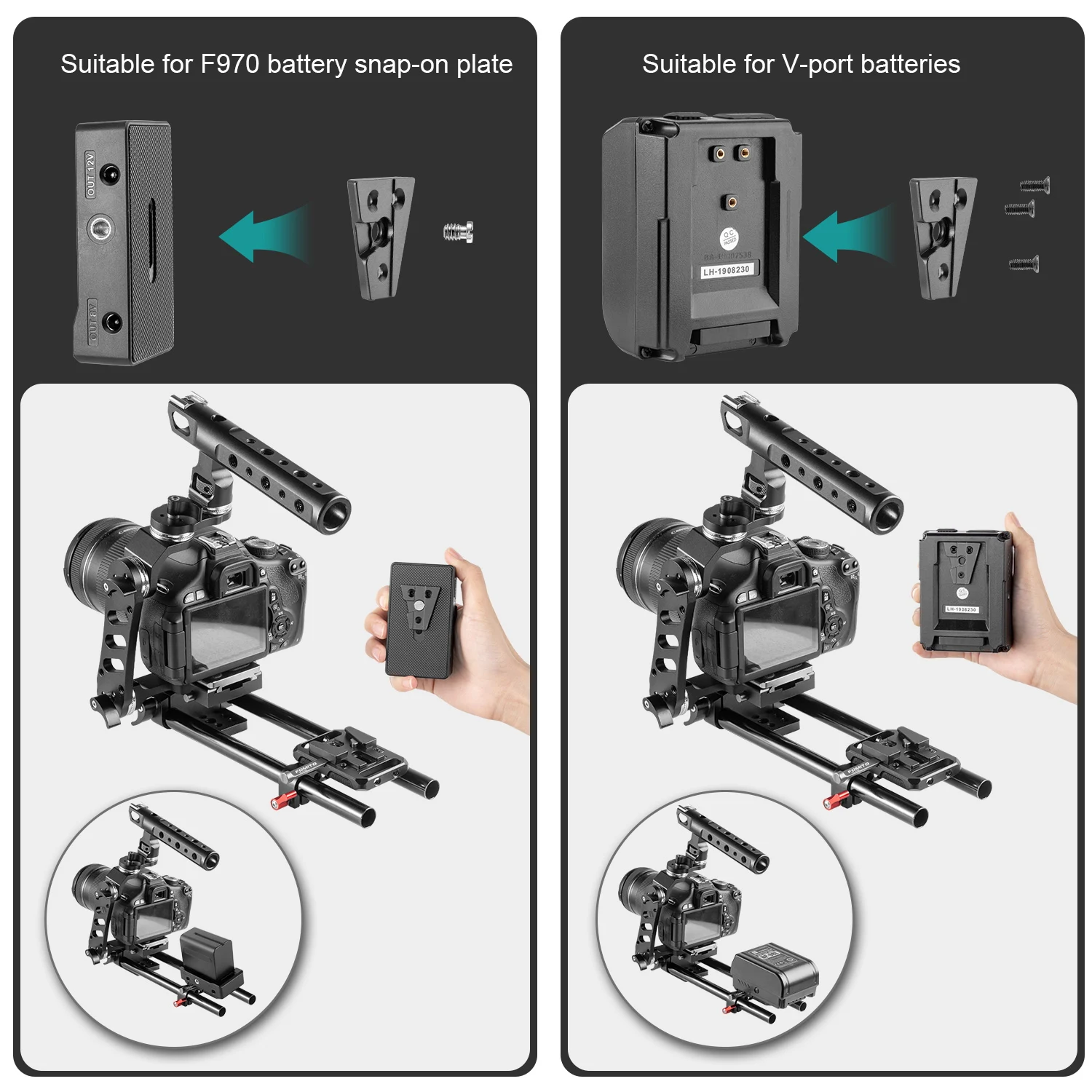 FOMITO V-Mount Aluminiowa Płytka Szybkozłączki Stacja Bazowa Śruba 1/4 Odpowiednia do Baterii V-Port F970 — zdjęcie produktu 2