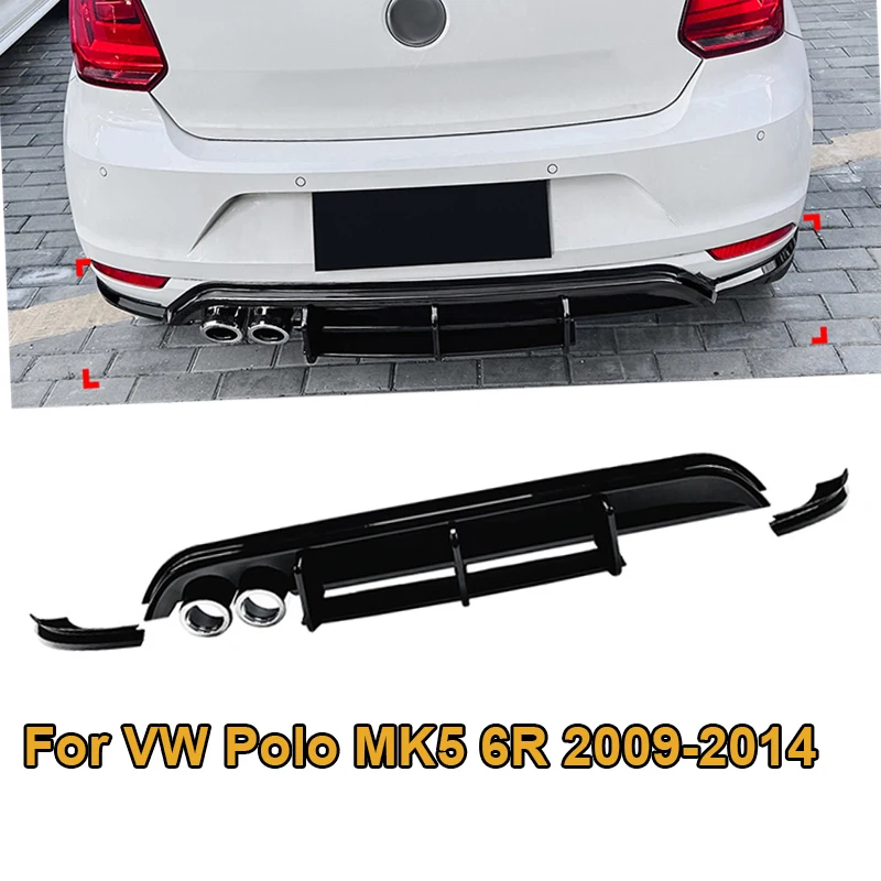 Gloss Upper Rear Bumper Lip Diffuser Spoiler Splitter Protector Car Auto Under Canard Deflector For VW Polo MK5 6R 2009 - 2014