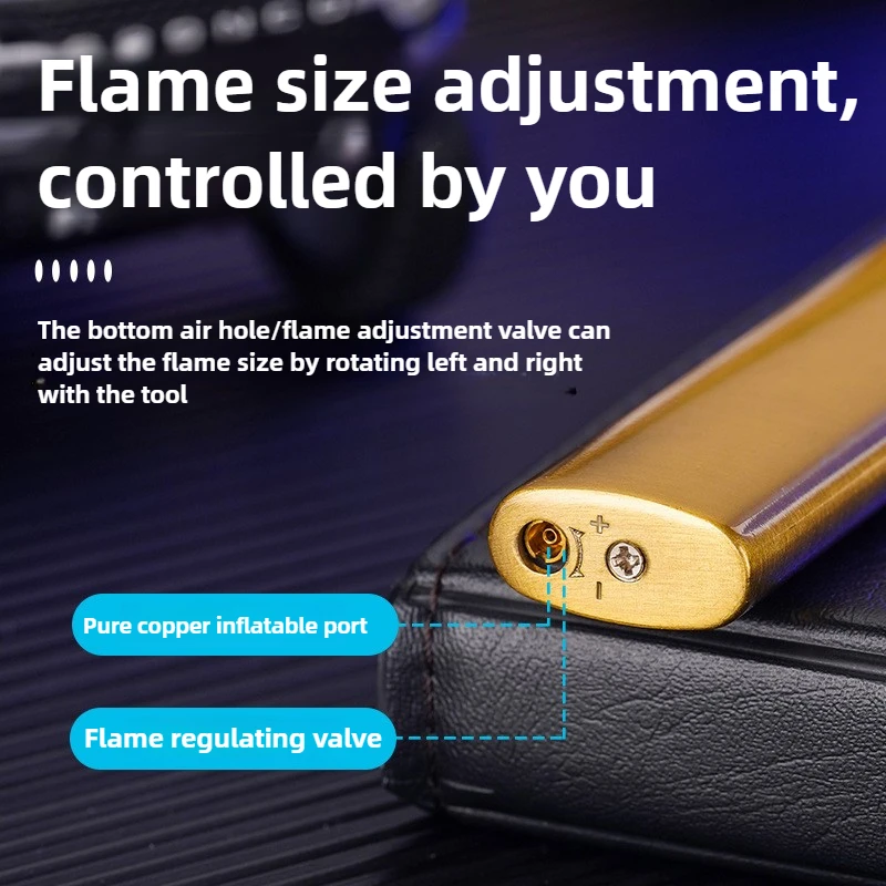 Mini tira de gás butano de chama vermelha, isqueiro de metal portátil à prova de vento, acessórios para cigarros