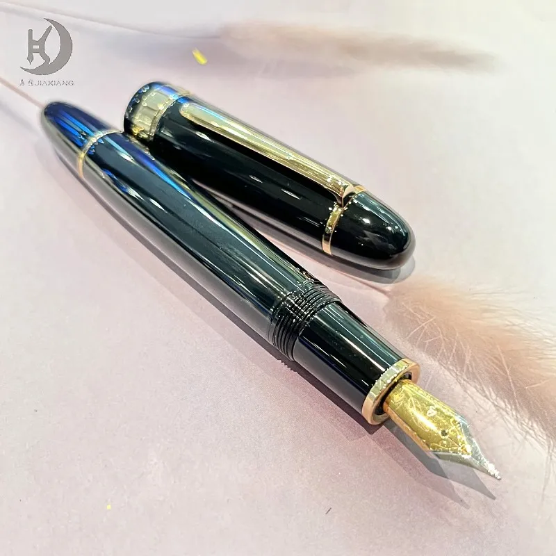 JD 129, Luxus-Stift, Iridium-Spitze und Tintenkonverter, hochwertige große goldene Kalligraphie-Füllfederhalter aus Metall mit silbernem Clip für Souvenir – Detail 2