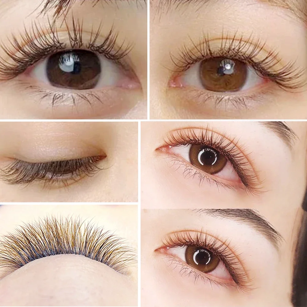 Yelix Brown Ellipse Flat Eyelashes Extensions 12 Rows B/C/D Curl Split Tips Super Soft Natural Eyelash Extension