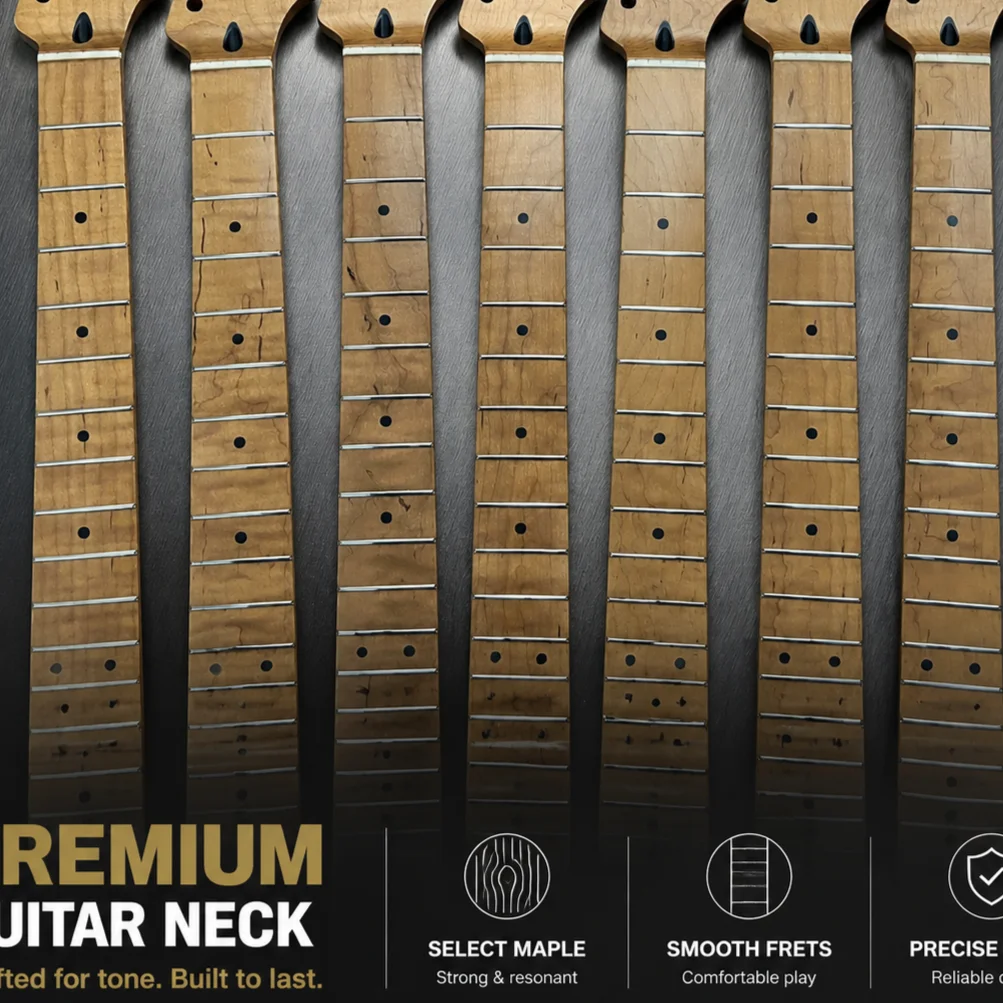 Manche de guitare électrique de style ST en érable flammé, touche en érable torréfié, 22 frettes, finition mate, pièce de rechange pour guitare électrique avec finition lisse