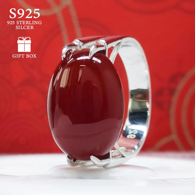 1 Pc Simple U-shaped Four-Prong Elliptical Red Agate Ring, Using Luxury, A Stylish and Minimalist Option for Anniversary.