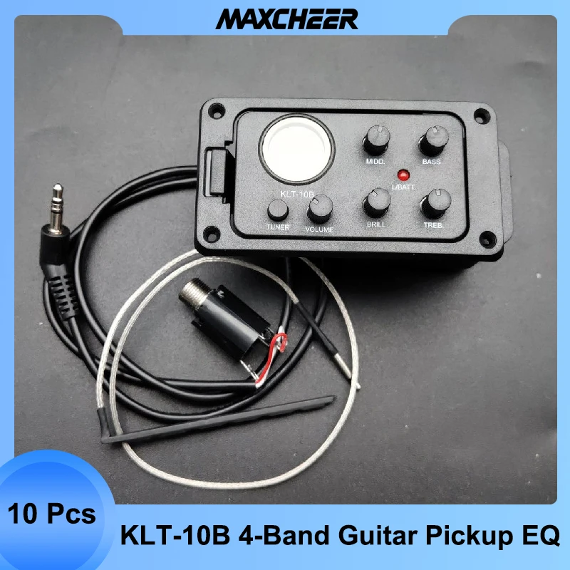 

10Pcs KLT-10B 4 Band EQ Equalizer Piezo Pickup Acoustic Guitar Preamp Round Screen with Tuner Piezo Pickup 36" 38" Travel Guitar