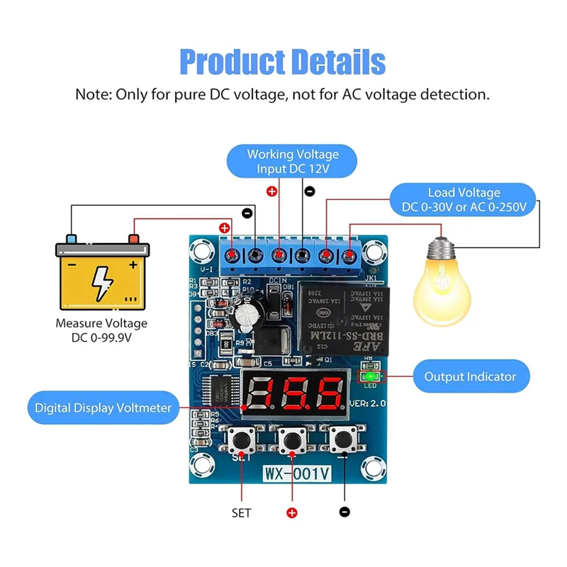 

1PCS Low Voltage Cutoff, Battery Voltage Monitor Module DC 12V Low Voltage Cut Off Charge Discharge Protection Board Easy To Use