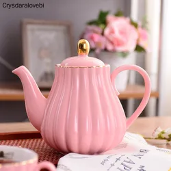 Ceramic Teapot Pumpkin Shape Hand Painted Gold Bone China Teapot With Tea Strainer Elegant Tea Pot Set 1L