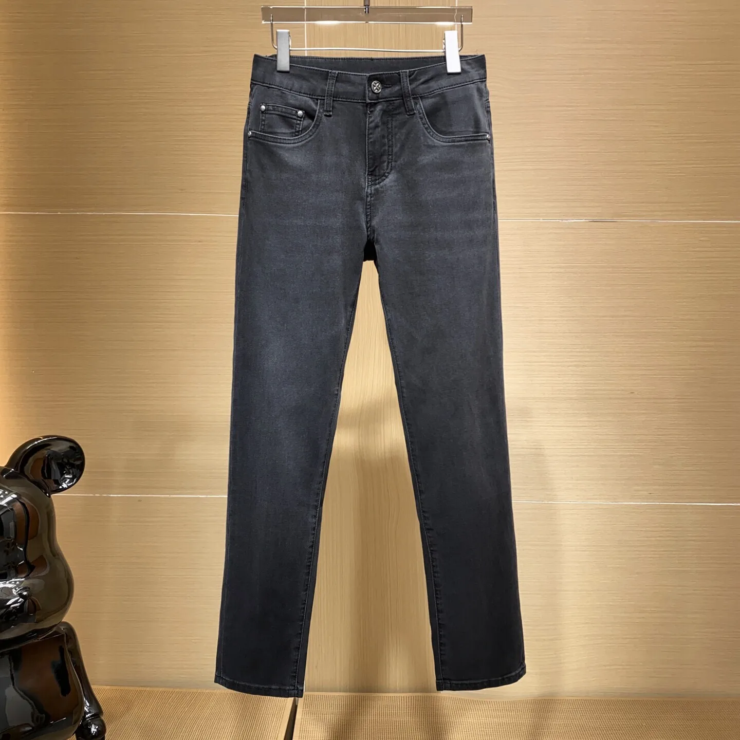 

Spring Summer Men's Slim Straight Waed Versatile Jeans Bla ey Faion Urban Sle mid Waist Dstring No Brand