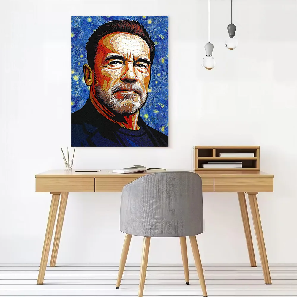 Arnold Schwarzenegger Van Gogh Style Portrait Poster Canvas Wall Art Custom Photo Print Modern Painting for Fans Bathroom Decor