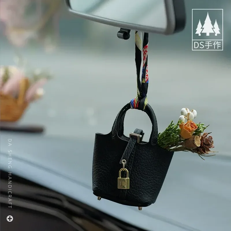 Mini Bag Plant Car Hanging Female Aromatherapy Premium Sense DIY Dried Flower Decoration Car Interior Rearview Mirror Pendant