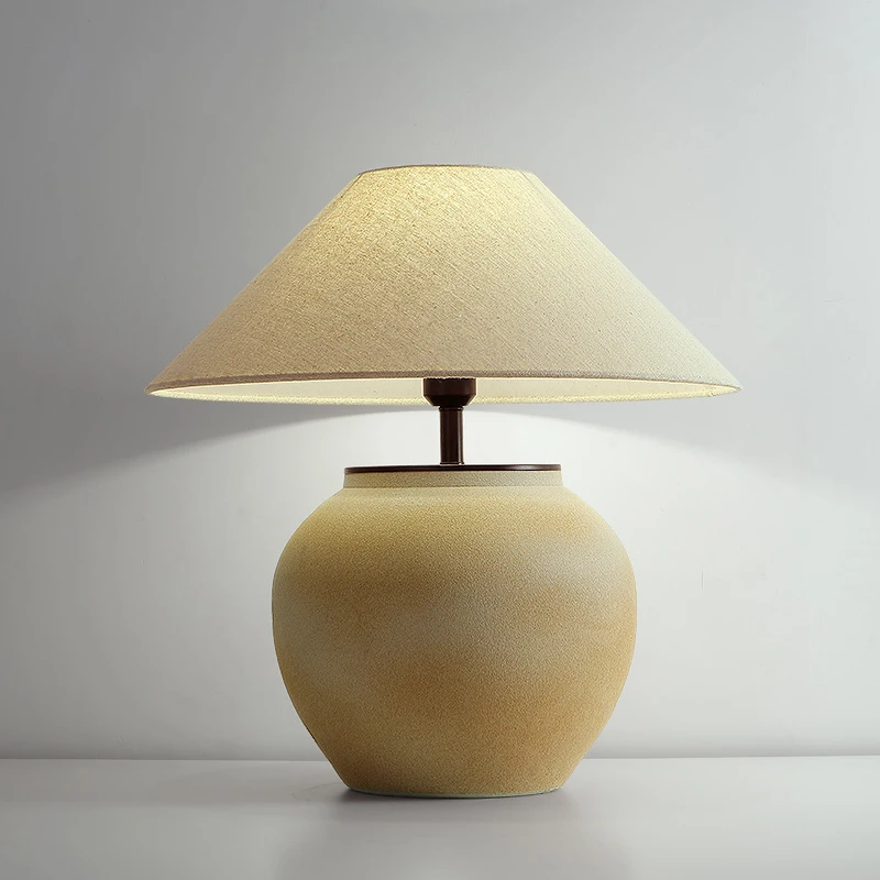 Creative Minimalist Ceramic Table Lamp Wabi-sabi Style Retro Bederoom Beside Led Desk Lamp Lights Indoor Lighting Fixtures