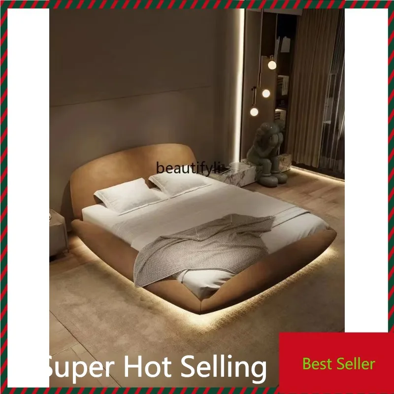 

K132 Fabric bed Muntjac flannel Italian style master bedroom double bed modern simple fabric bed