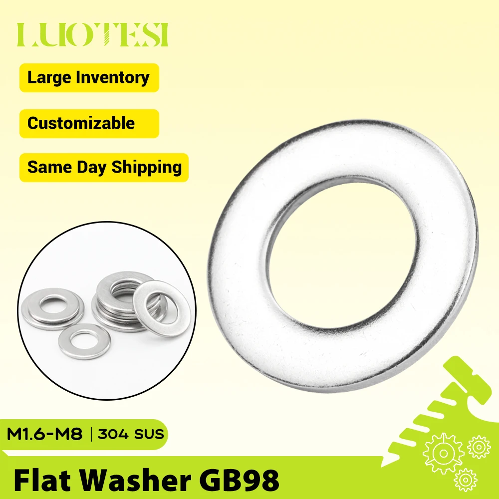 30-100pcs 0.3mm-2mm Flat Plain Washer 304 Stainless Steel M1.6 M2 M2.5 M3 M4 M5 M6 M8 Plain Gaskets Thickened Meson Washer