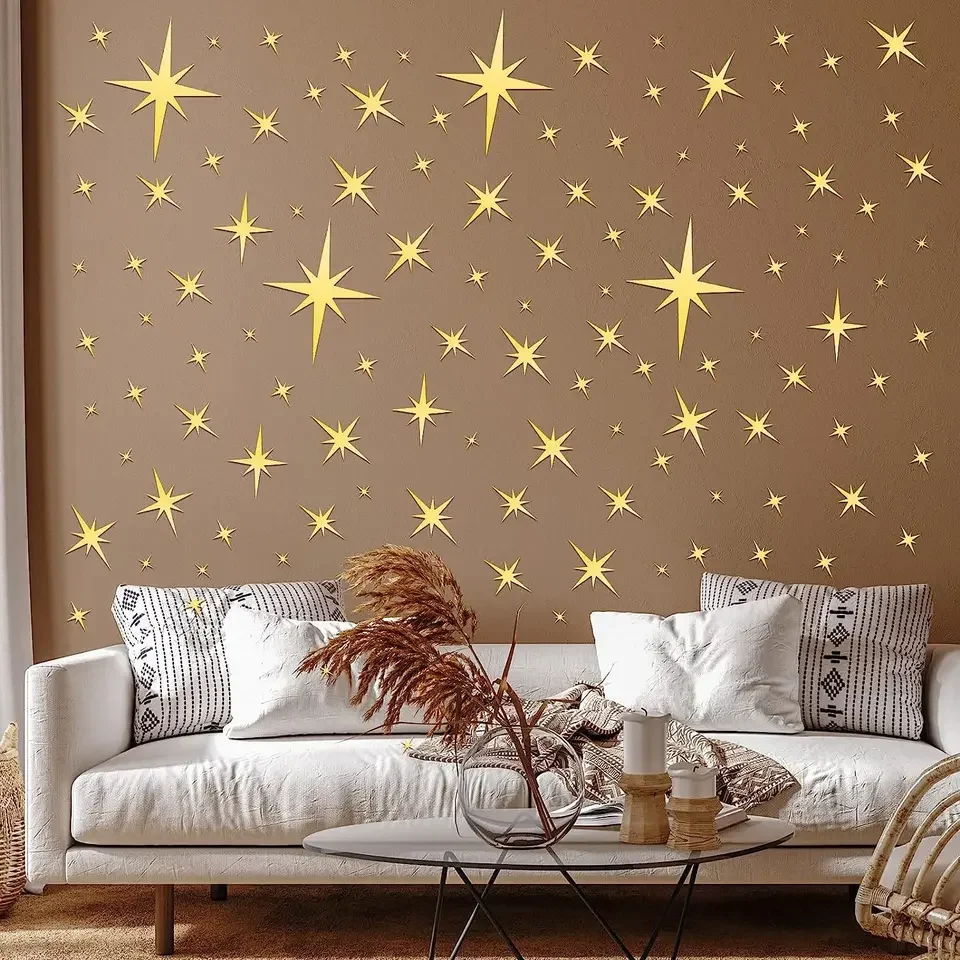 3D star-shaped acrylic mirror decal set for walls waterproof self-adhesive modern home decor multi-size pieces versatile tile fu - view 3