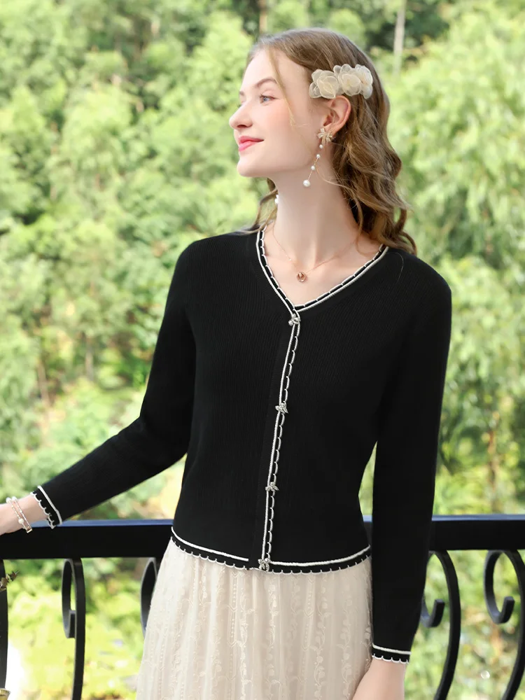 I BELIEVE YOU Sweaters for Women 2025 Autumn Winter Pullovers Fungus Lace Spliced Long-sleeve V-Neck Basics Knitwears 2243145897 3