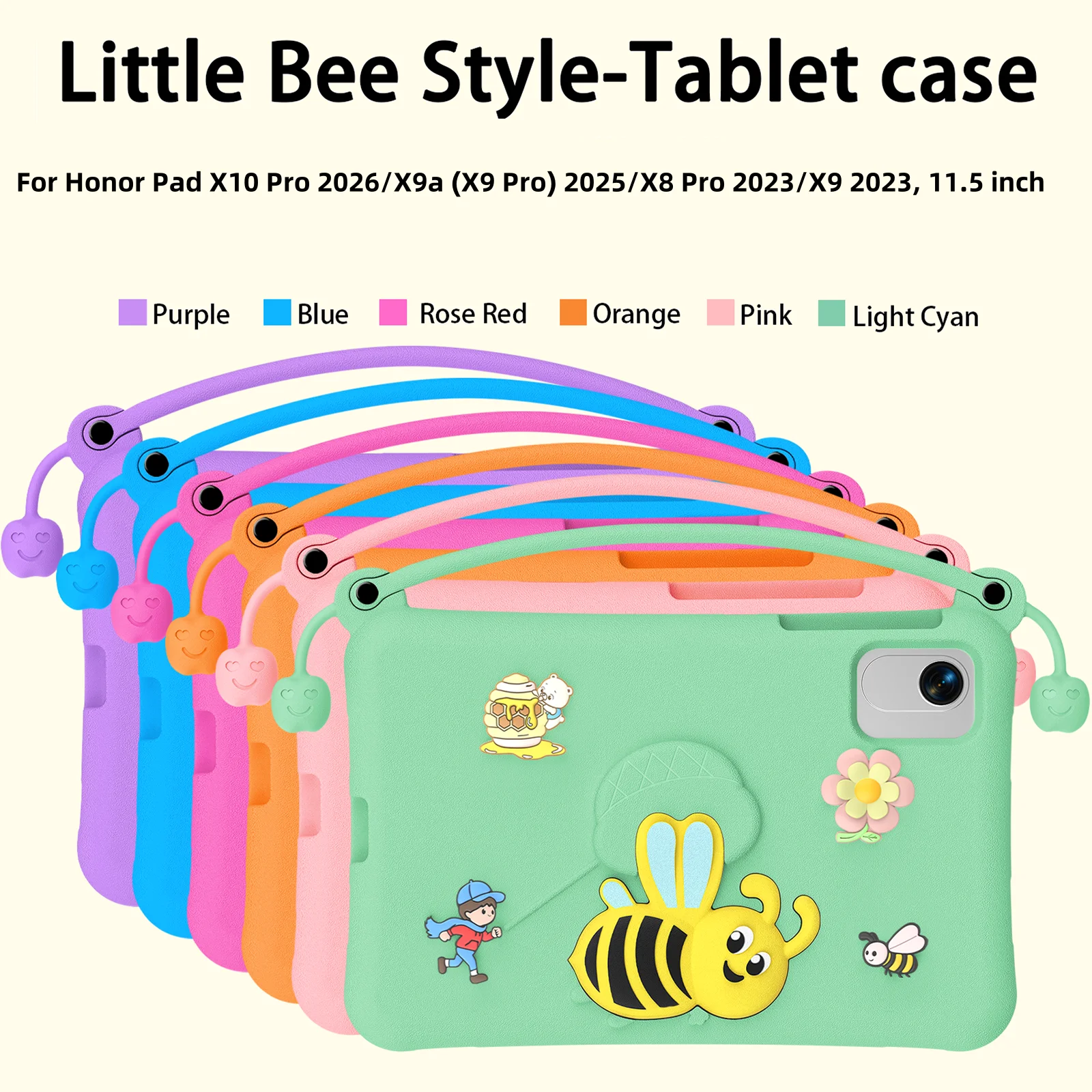 

Чехол EVA Cute Bee Cover универсальный для Huawei Honor Pad X10 X9 X8 Pro X9a 2026 2025 2023 11.5 дюймов, детский чехол с портативной ручкой-держателем