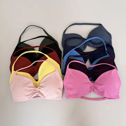Women's Hot Selling Sexy Neck Hanging Seamless Knitted Sports and Fitness Bra, Backless Anti Impact Yoga and Fitness Bra