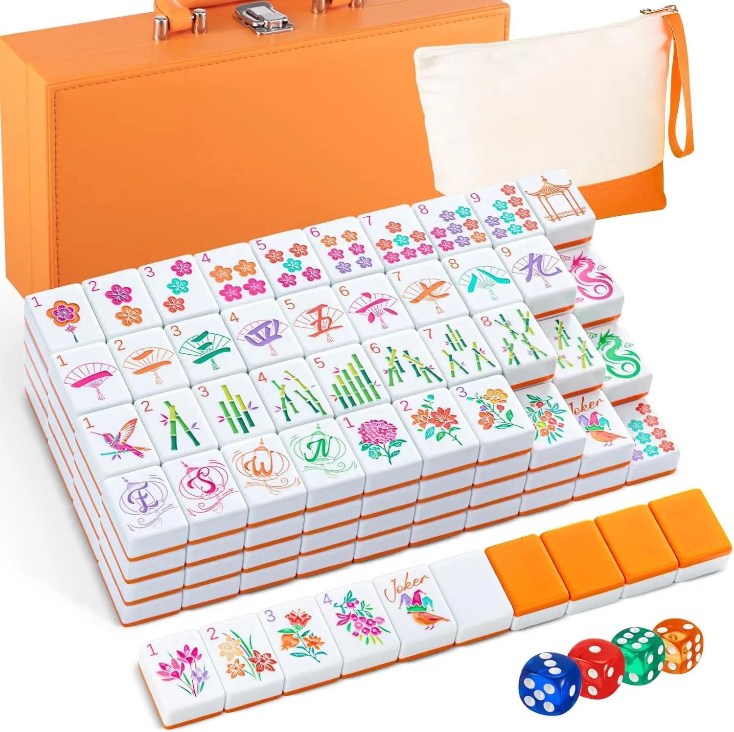 

Soulchen 1.2 Inch Orange American Mahjong Set 168 Blossom Numbered Tiles, Tiles Bag and Portable Travel Case Classic Complete Ma