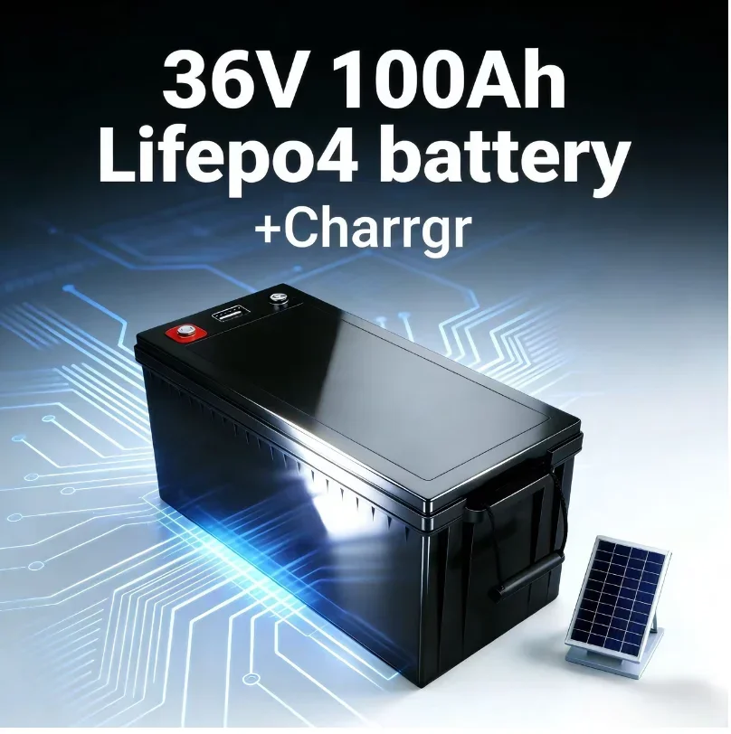 36V 100Ah LiFePO4 Battery + 43.8V 10A ChargerBuilt-in BMS for full protection against overcharge, over-discharge & short circuit