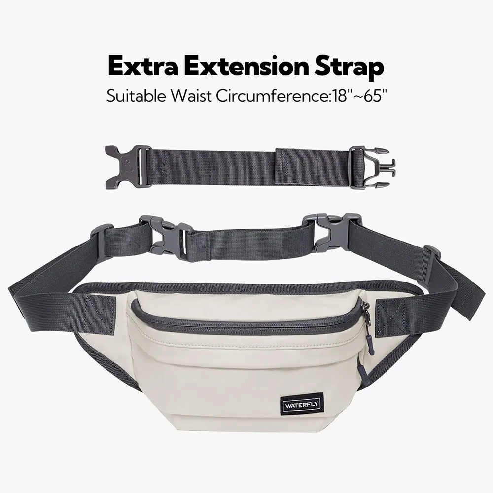 WATERFLY Fanny Pack สําหรับผู้ชายผู้หญิงกันน้ําขนาดใหญ่เดินป่าเอวกระเป๋าแพ็คพกพาโทรศัพท์ทั้งหมดสําหรับวิ่งเดินเดินทาง