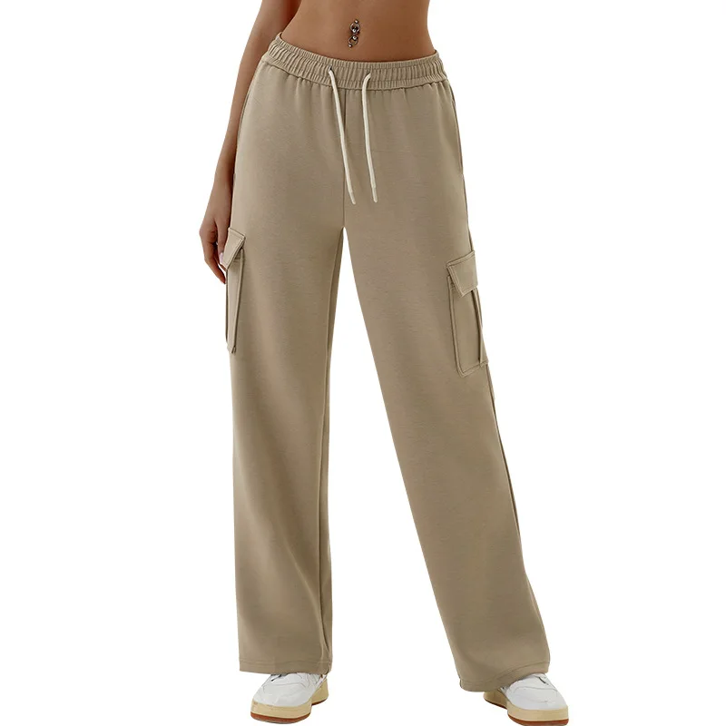 Women Relaxed‑cut Cargo Sweatpants High‑waist Straight‑leg for Street‑vibe City‑ramble Daily‑errand Trend‑driven Casual Trousers