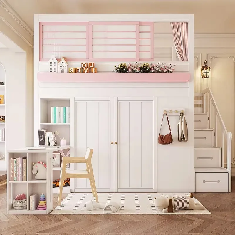 Loft High Bed With Desk Underneath Bookcase Wardrobe Combo For Small Space Kids Adult Bunk Beds Elevated Second Floor