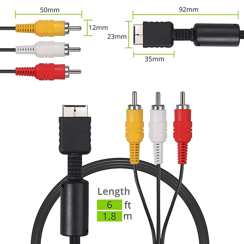 6ft/1.8m PS3/PS2/PS1 TV Connection Cable,PS2/PS3 RGB AV Cable (Dock to RCA Cable),PS2 Audio Video Cable