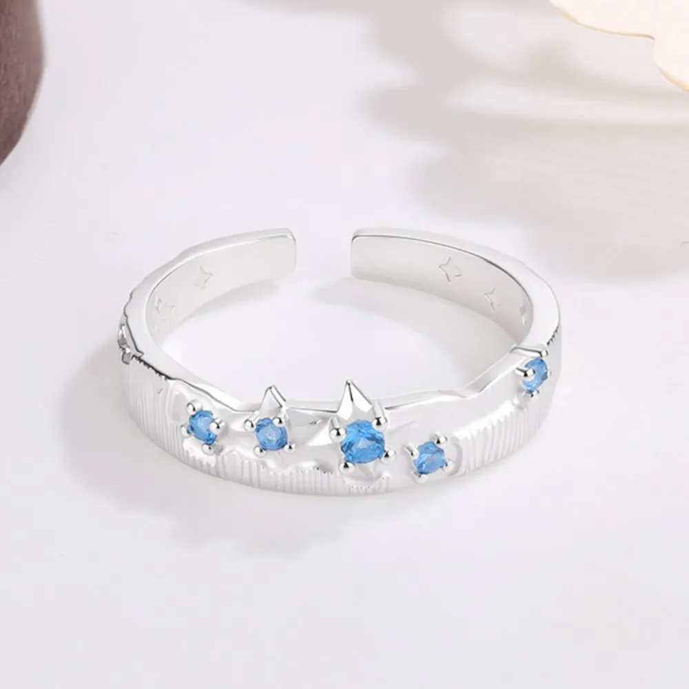 PANJBJ 925 Sterling Silver Blue Zircon Ring for Women Irregular Texture Design Trend Office Versatile Jewelry Gift Wholesale