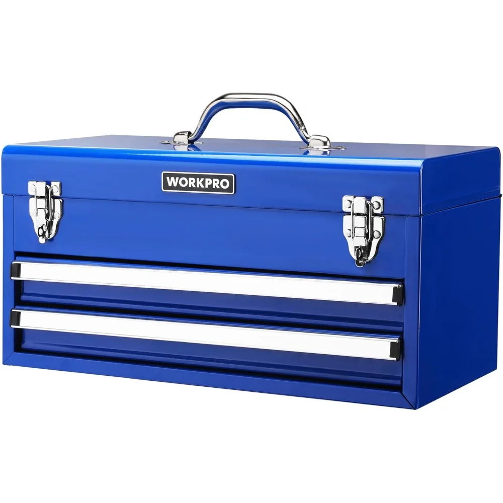 

Tool Box with Drawers, 18 Inch Metal Tool Box with 2 Drawers and 1 Top Storage, Portable Tool Box Metal Latch and Liner