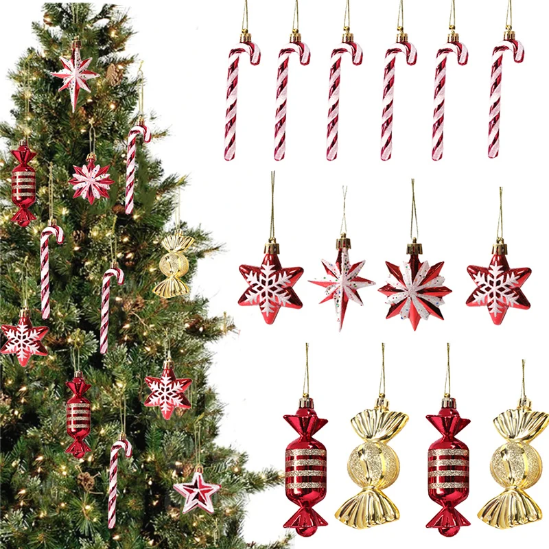 Christmas Candy Canes Snowflake Xmas Tree Hanging Crutch Pendant 2024 New Year Christmas Party Home Decoration Ornaments gifts