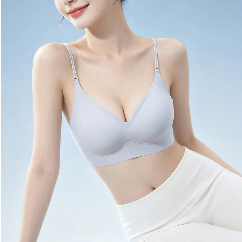 Women's Summer Thin Ice Silk Bra Seamless No-Wire Push-Up Sexy Small Breast Beautiful Back Design Comfortable Underwear image 5