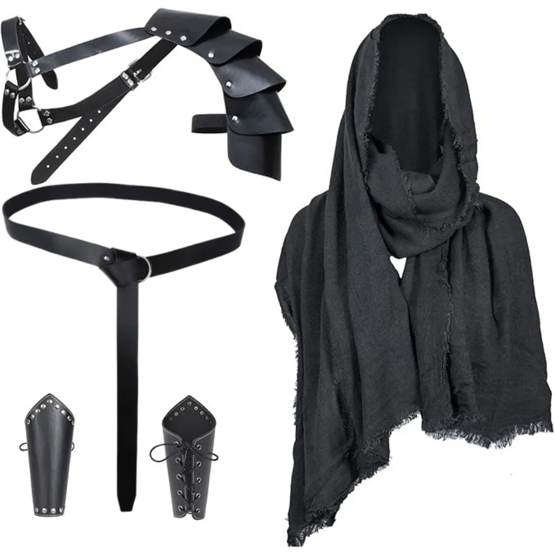 Medieval Knight Belt Cape Men's Renaissance Half Shoulder Cloak Scarf Buckle Armor Retro Wrist Guard Cosplay Belt For Halloween