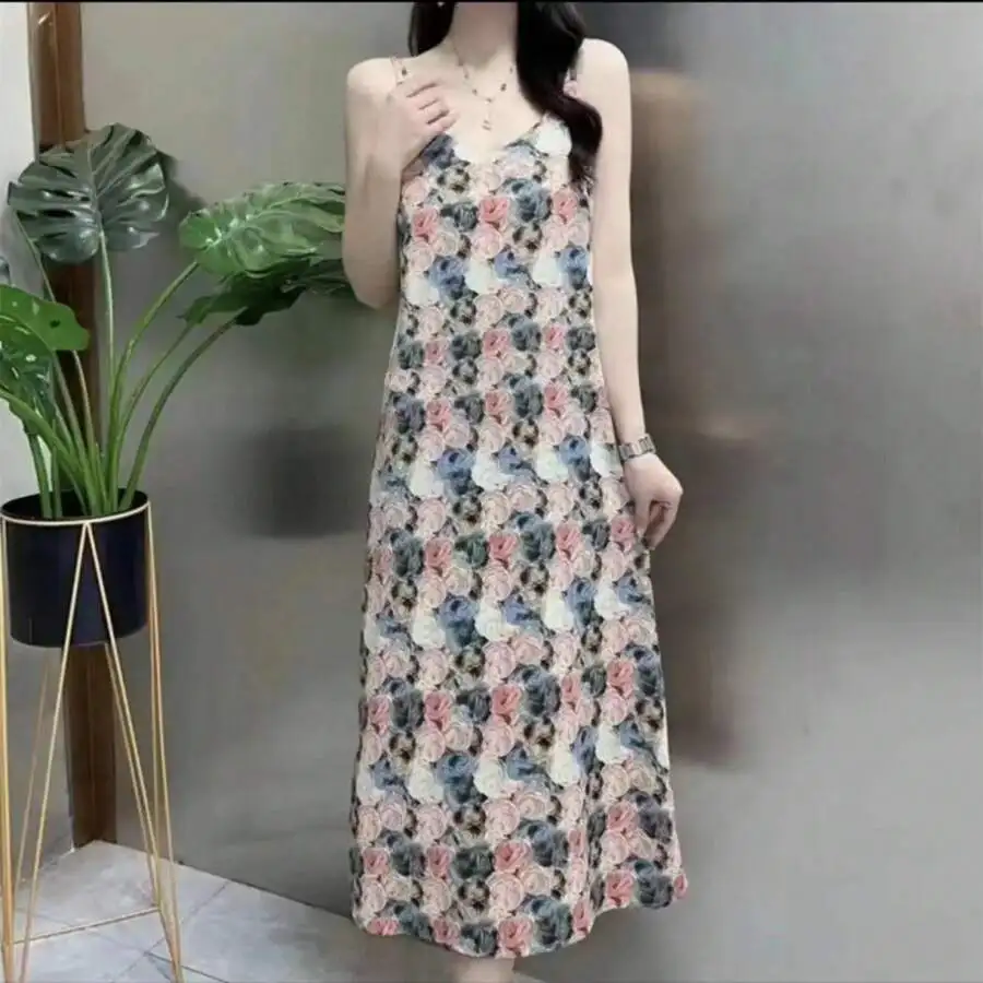 Elegant Floral Print Sleeveless Slip Dress For Women Long Maxi Dress