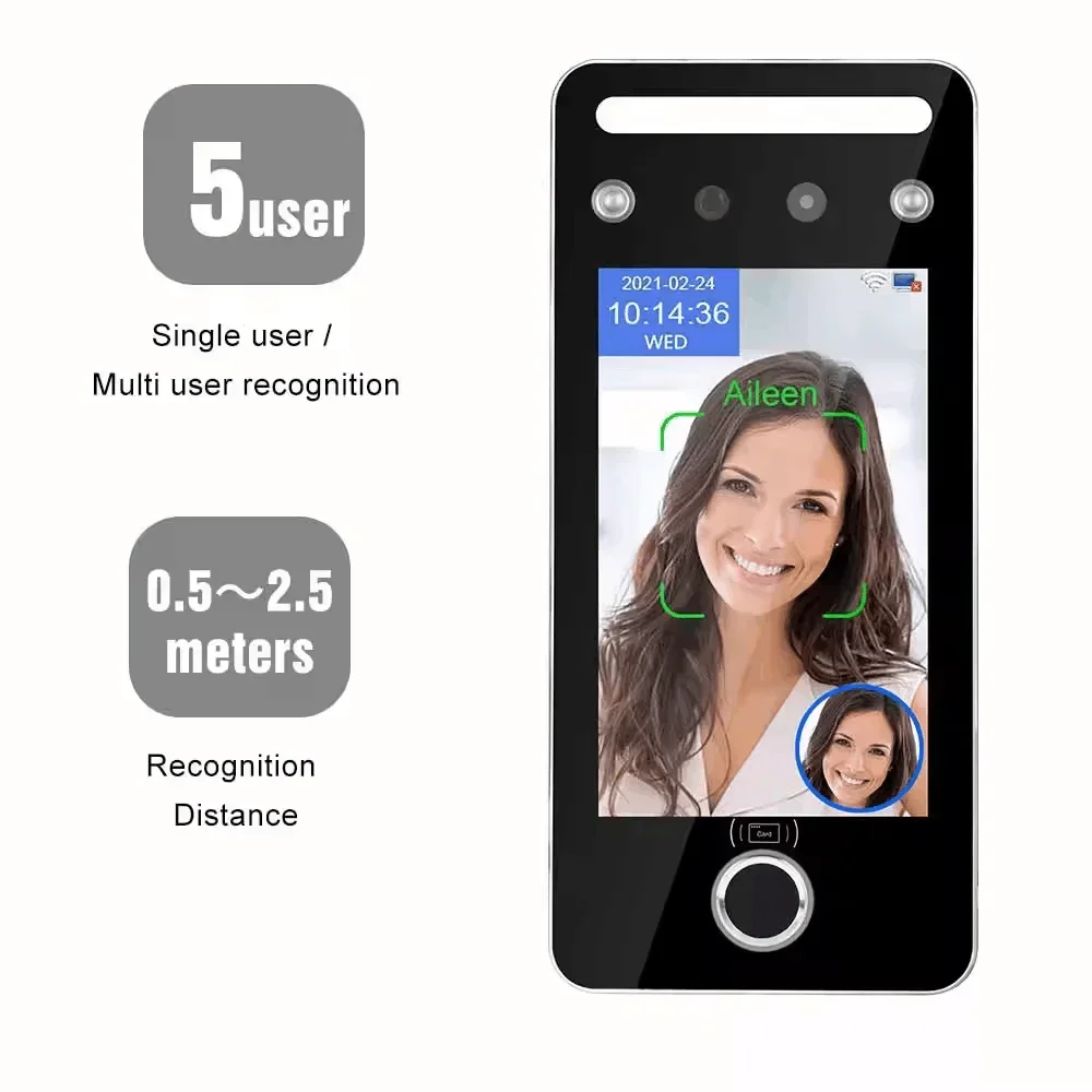 Vians-escáner de huellas dactilares con pantalla táctil HD IPS de 5 pulgadas, reconocimiento facial, SDK en la nube, AI, WIFI, control de acceso, máquina de asistencia de tiempo
