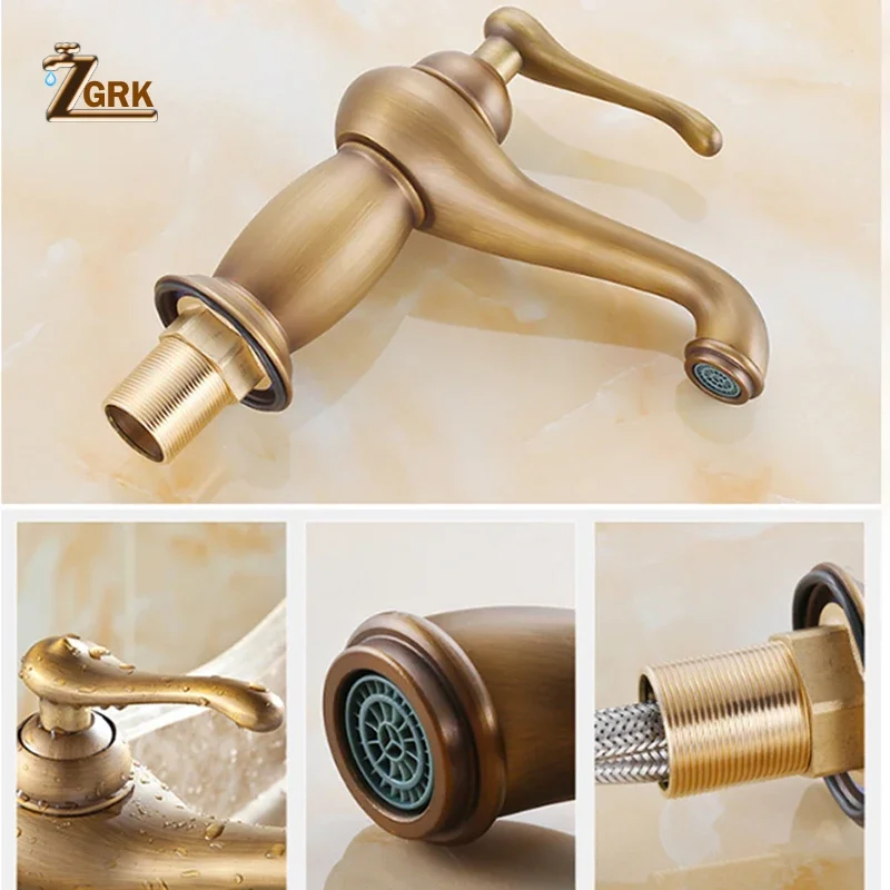 Rubinetto da bagno Vintage ZGRK rubinetto per lavabo in ottone tipo teiera rubinetto per lavabo in rame antico rubinetto miscelatore caldo e freddo