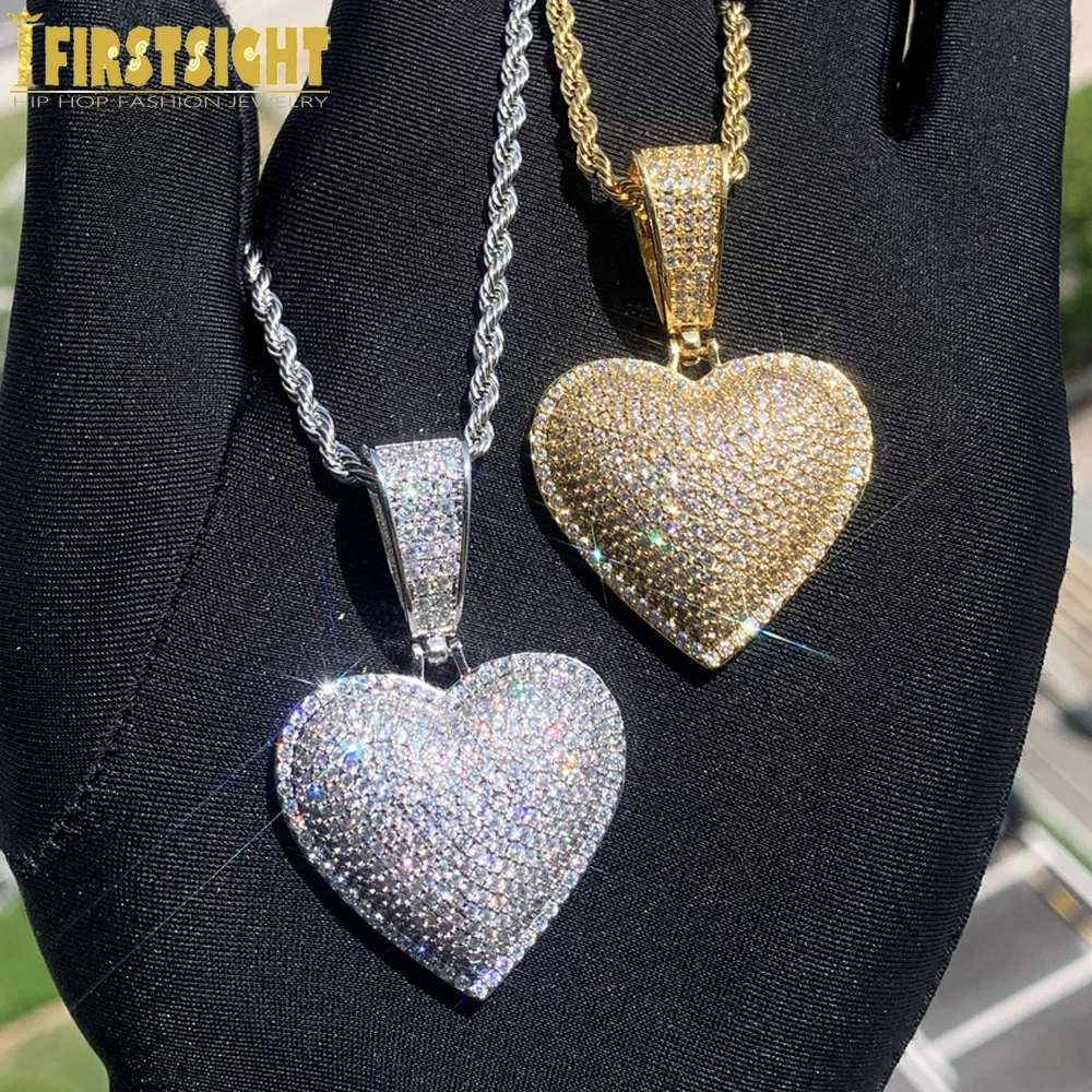 Iced Out Hear Pendant Necklace Silver Color Micro Paved Cubic Zircon Love Heart Charm For Men Women Hip Hop Jewelry