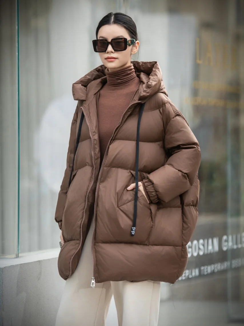 Large Size Hooded Down Jacket For Women 2024 Winter New Casual And Fashionable Versatile Mid To Long Warm Jacket