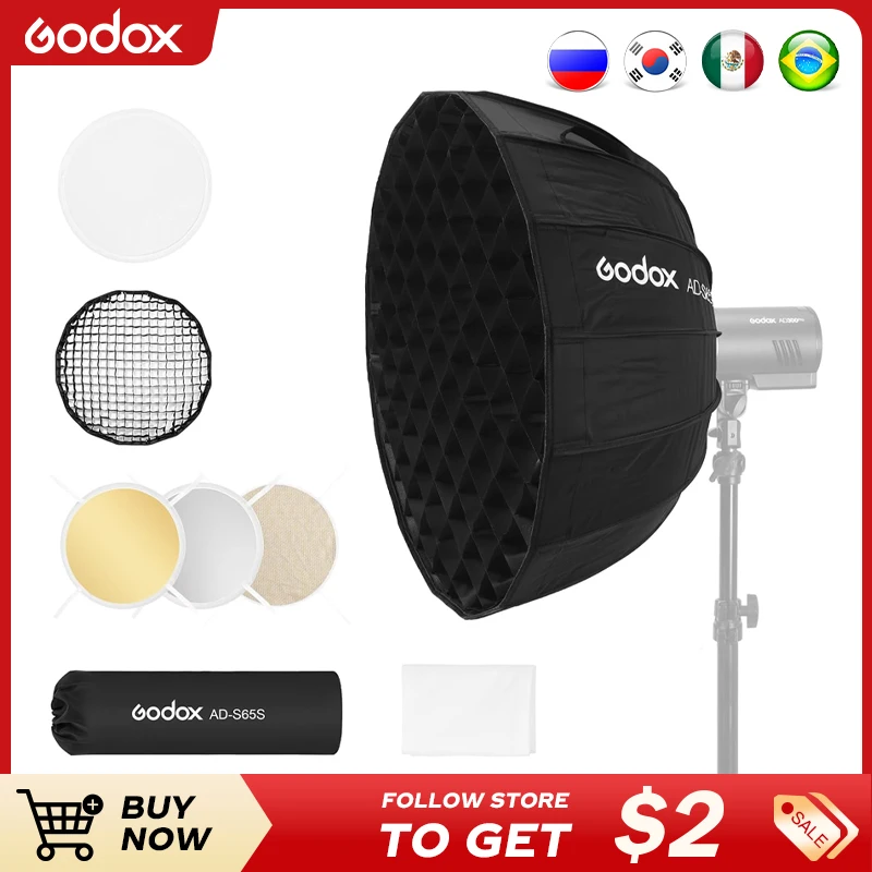 

Godox Mount AD-S60S/S65S AD-S65W 65CM AD-S85S AD-S85W Серебристый глубокий параболический софтбокс и сетка для AD400PRO