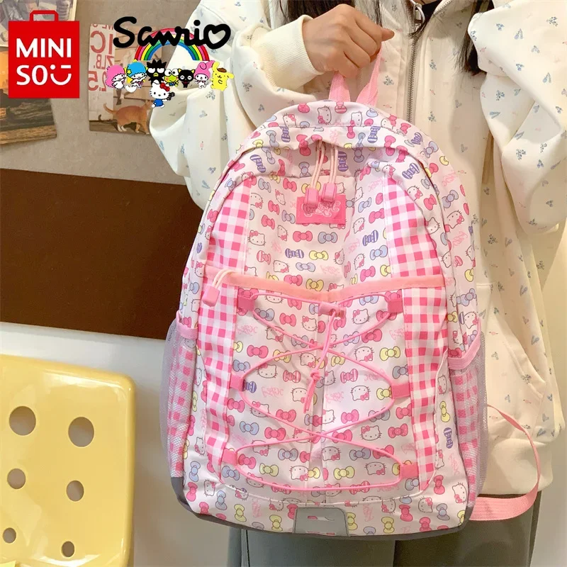 

Hello Kitty Student School Bag Fashionable High Quality Women's Backpack Cartoon Cute Casual Large Capacity Bow Girl Backpack