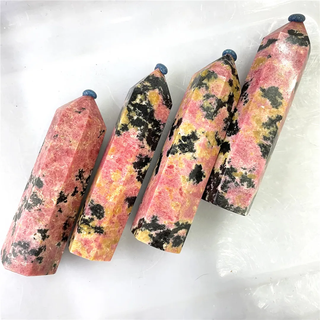 High Quality Natural Pink Rhodonite Crystals Rose Quartz Stones Minerals Wand Healing Tower Points Room Decorations Aesthetic