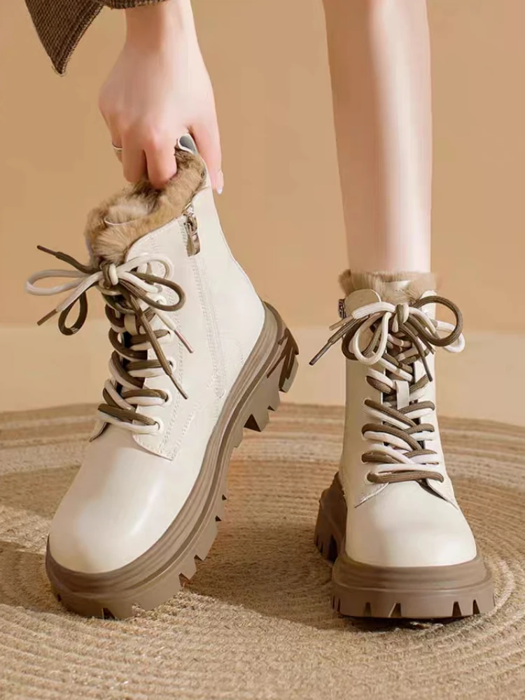 

Мягкая женская обувь на молнии со шнурками в стиле ретро, кожаная рабочая обувь Y2k, шикарные и элегантные модные женские зимние ботинки высокого качества 2025 года