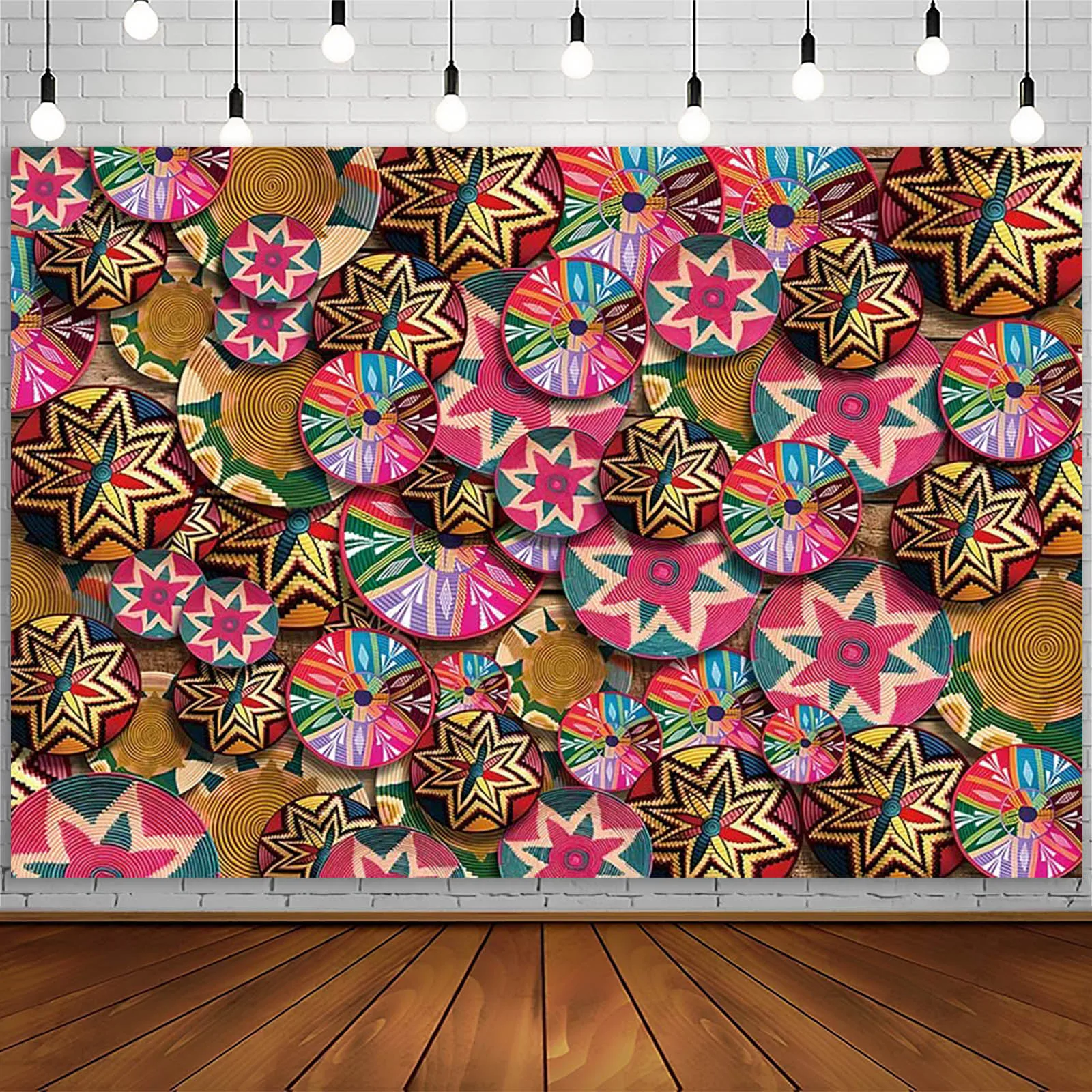 AIBIIN Colorful Baskets Photography Backdrop Ethiopia Style Pattern Birthday Baby Shower Party Decorations Background Supplies