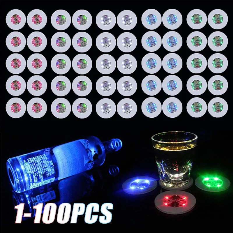1-100PCS LED Light-Up Coasters for Bar Christmas Party Wedding Cocktail Glass Vase Decoration Perfect for KTV and Holiday Drinks